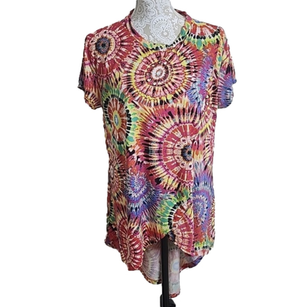 Ashley Blue tie dyed high low top, size 3XL